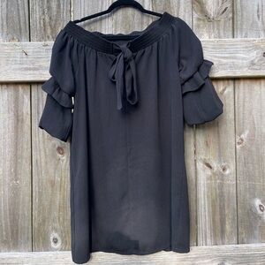 Jade Melody Tam Black Off-Shoulder Mini Dress with bow Sz S